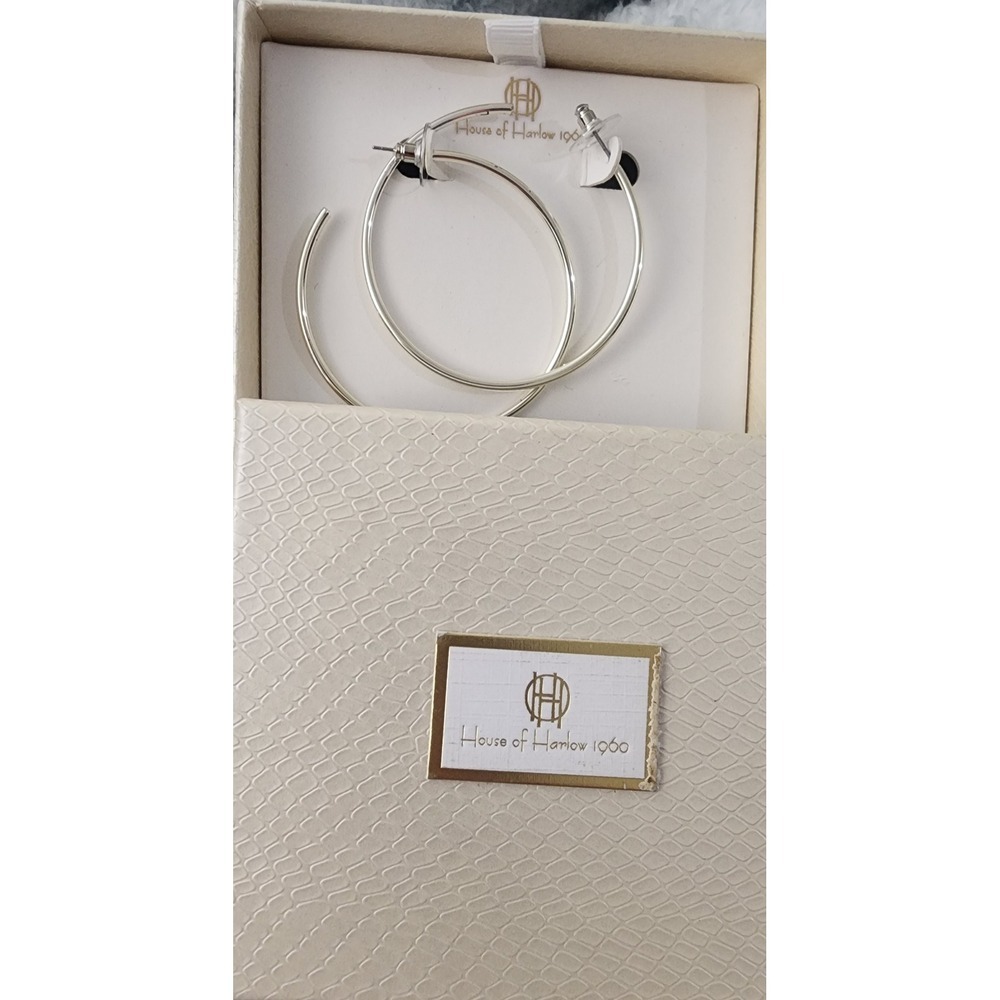 House of Harlow 1960 Silver Tone Large Hoop Earrings Classic Polished Jewelry